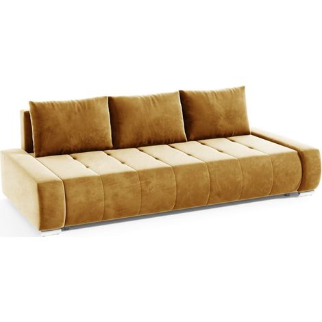 Sofa 3-Sitzer mit Schlaffunktion VOGAR Stoff Monolith Honiggelb (1/4)