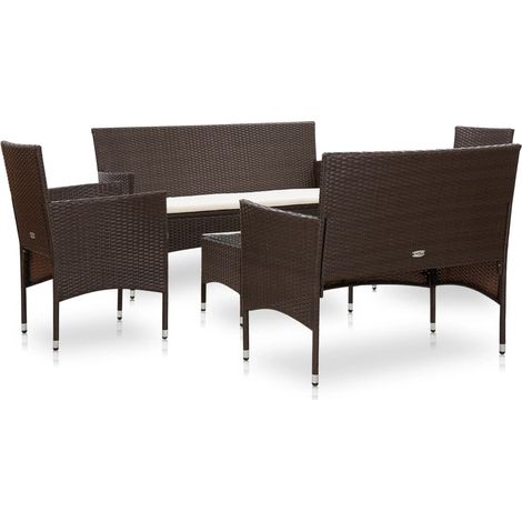 Salon de jardin 5 pcs,Mobilier de jardin avec coussins Résine tressée Marron CFW69401 (1/5)