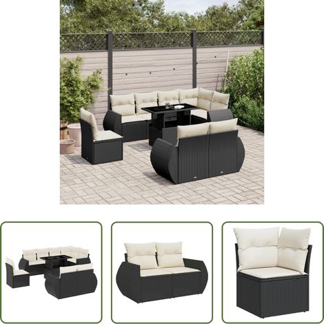 vidaXL Canapé extérieur - Salon de jardin 9 pcs avec coussins noir résine tressée (1/5)