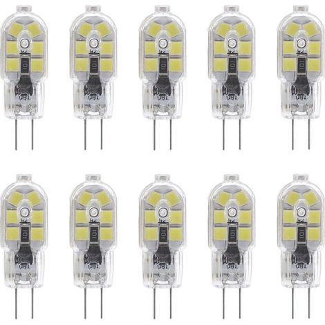 10-Pack G4 2W LED Bulbs for Cooker Hoods, AC/DC 12V, 20W Halogen Bulbs Equivalent, 200LM, Bi-Pin with Clear PVC Cover, Cool White 6000K, Non-Dimmable (1/5)