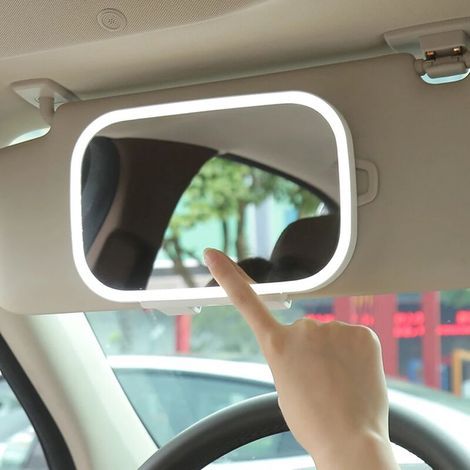 Miroir de courtoisie LED pour voiture avec éclairage - Miroir pour lunettes de soleil - 3 températures de couleur - Rechargeable - Commande tactile - Blanc (1/5)