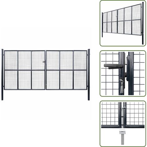 The Living Store Mesh-Gartentor Verzinkter Stahl 400 x 175 cm Grau - Gartentor - Zaun - Metalltor - Stahltür - Einfahrtstor