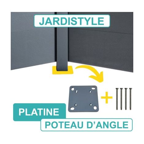 Cloture & Jardin – Platine aluminium pour poteau d'angle – Dimensions 120x120mm – Couleur gris anthracite RAL 7016 – Épaisseur 1.6mm – Fixation incluse (1/2)