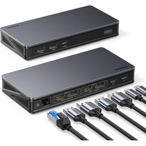 Ugreen CM615 USB-C, DisplayPorrt, HDMI, RJ45 Multifunktionsadapter – Grau mit USB-C Kabel (1/5)