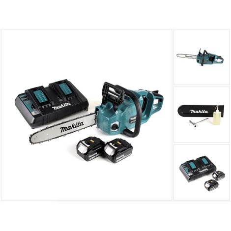 Makita DUC 355 PM2 Akku Kettensäge 36V ( 2x18V ) Brushless 35 cm + 2x 4,0 Ah Akku + Doppelladegerät