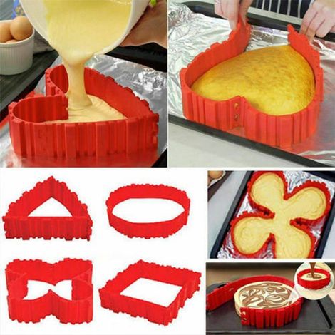 Trade Shop - Set 4 Pezzi Stampo Torta Magico Pieghevole Crea Forme Torta Dolci In Silicone -