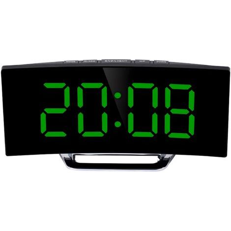 BUNTHAUS Réveil Électronique, Écran LED Courbé avec Température Miroir Fonction Snooze Silencieuse Support Batterie Coloré pour Maison Chambre à Coucher (1/5)