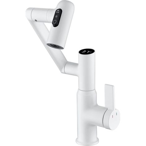 Robinet de salle de bain intelligent à température contrôlée,mitigeur mono-commande pour lavabo,robinet d'évier de cuisine (blanc) (1/5)