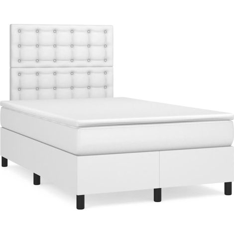 Sommier à lattes de lit avec matelas blanc 120x190 similicuir (1/5)