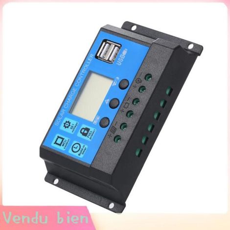 HURRISE Solar Controller 100A 12V / 24V Contrôleur Solaire Chargeur Batterie Sortie USB 5V 2.5A Bleu jardin spot Bleu Bleu et 30A (1/4)