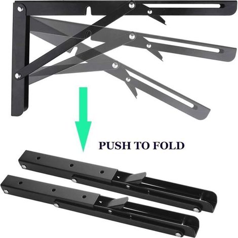 Lot de 2 Equerre Etagere 400mm, Support Console Pliable, Acier Inoxydable Equerre Rabattable Murale, 80KG/176lbs Port Noir Console pour étagère (1/5)