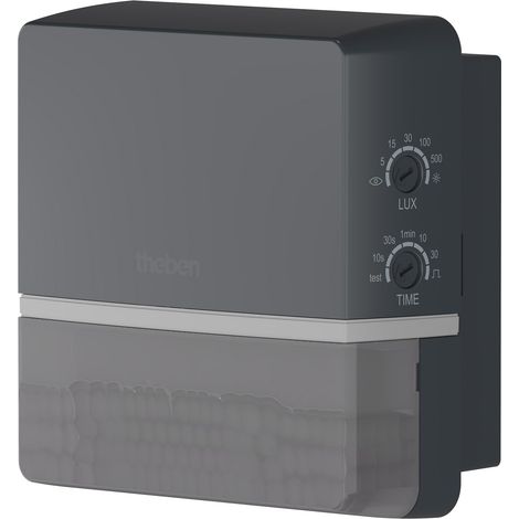 Theben 1010101 TECTA D180 AN, Bewegungsmelder (PIR) für die Wandmontage im Außenbereich, Erfassungsbereich 180° mit 14 m Reichweite, Permanente Lichtmessung, Unterkriechschutz, voreingestellt, schwarz (1/5)