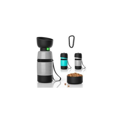Bouteille d'eau pour Chien 650ml avec récipient pour Nourriture 150ml, Bouteille de Voyage Anti-Fuite pour Animaux de Compagnie, pour Les promenades en Plein air, Les Voyages et Les randonnées