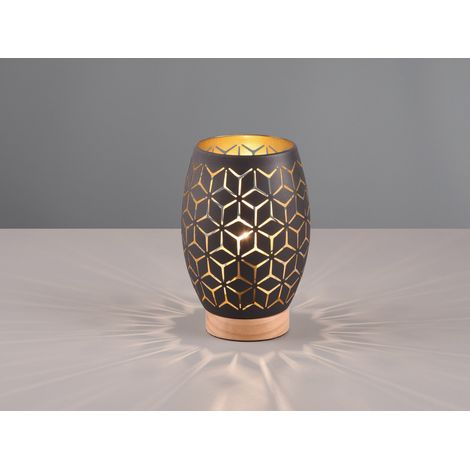 Kleine LED Tischleuchte in Schwarz/Gold mit ausgefallenem Stanzmuster, H: 21cm (1/4)