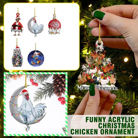 Décoration de Noël poule avec écharpe et bonnet de Père Noël (1 pièce), modèle 12, 10x8 cm (1/4)