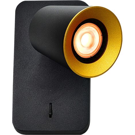 Applique murale GU10 IP20 max 20 W avec interrupteur orientable moderne en métal noir doré pour chambre à coucher, couloir, salle de bain, liseuse, spot d'éclairage intérieur (1/4)