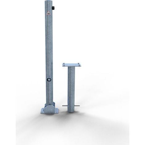 Schake Absperrpfosten umlegbar zum Einbetonieren aus Stahlrohr verzinkt Ø60x2,5mm mit Dreikantverschluss und Stahlkappe 900mm Überflur (1/2)