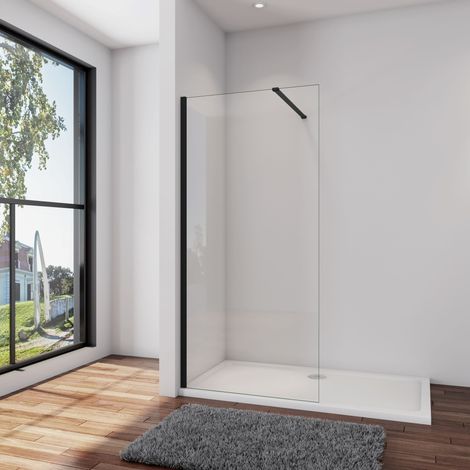 AICA B.120xH.200cm Duschwand +90cm Schwarz Stabilisator Duschabtrennung Walk in Duschtrennwand 8mm NANO-Glas dusche W12 (1/4)
