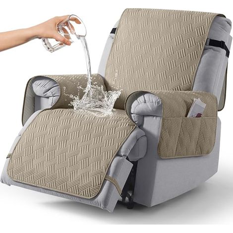 Waterproof Relax Armchair Cover with Pocket and Elastic Straps Non-Slip Armchair Cover for Dogs and Cats Soft and Washable Relax Sofa Cover 1 Seater Taupe (1/4)