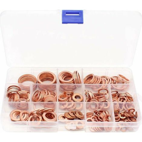 300 pezzi di rondelle in rame M5-M20, set di guarnizioni in rame, anello di tenuta, guarnizione con rondella in rame, elementi di fissaggio, assortimento in una scatola di stoccaggio (12 misure) 56