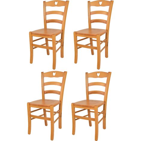 Tommychairs - Set 4 sedie modello Cuore per cucina bar e sala da pranzo, robusta struttura in legno di faggio color miele e seduta in legno