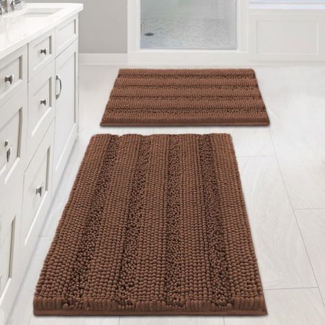 Bath mat/bath mat, coffee color, 4361cm + 5181cm, 2-piece set, extra thick non-slip chenille bath mat. (1/5)