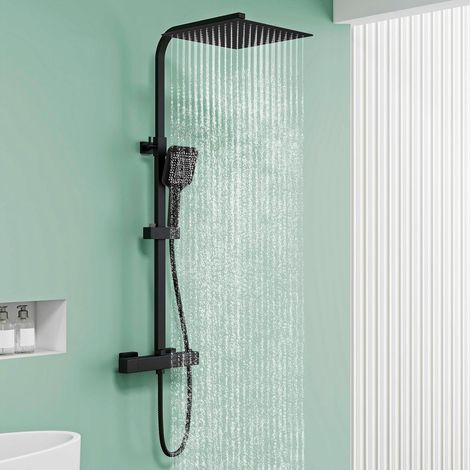 Set di colonna doccia termostatica AICA per bagno, con soffione 30x30 cm, miscelatore termostatico, ottone, finitura cromata, altezza regolabile 760 mm-1180 mm (Square 2) (1/5)