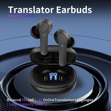 Smart Voice Translation Earphones, Dual-Ear English-Chinese Translator, Multi-Language Bluetooth Wireless Simultaneous Translation Translator -- Black (1/4)