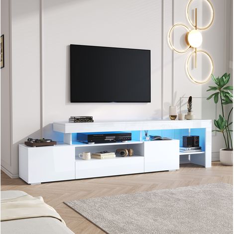 TV Lowboard (192 x 37 x 53 cm), für Fernseher bis 85 Zoll, mit LED Beleuchtung, Hochglanz Front, Spanplatte, Weiß (1/5)