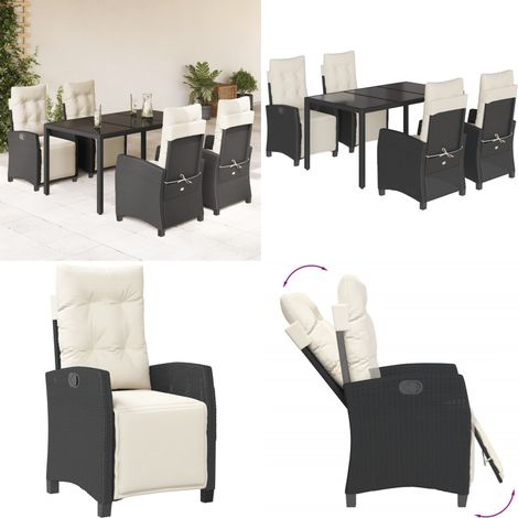 5-tlg. Garten-Essgruppe mit Kissen Schwarz Poly Rattan - Gartengestelle - Gartenmöbelset - Outdoor Möbel - Esstisch - Gartenstühle - Home & Living (1/5)