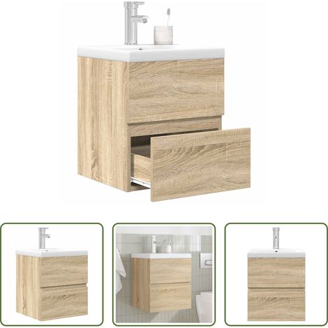 vidaXL Lavabo céramique - Ensemble de meubles de salle de bain 2 pcs chêne sonoma (1/5)