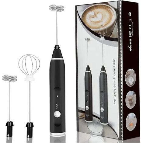 Mousseur à lait électrique 2 en 1 - Rechargeable par USB - Batteur à œufs - Fouet - Noir (1/5)