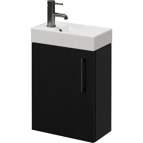 Napoli Cube Nero Oak 400mm Wall Mounted Single Door Vanity Unit with Align Basin - 400mm - Gunmetal Grey 160mm Handle