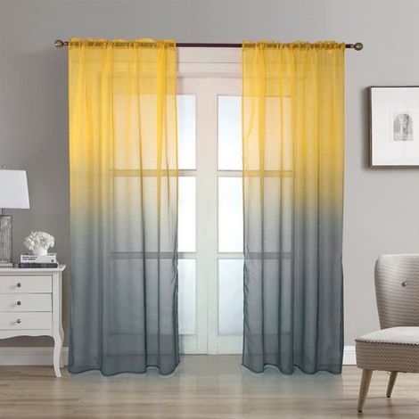 Rideaux - Polyester - Dégradé Jaune et Gris - 100x260cm - Œillets - Voilage Contemporain (1/4)