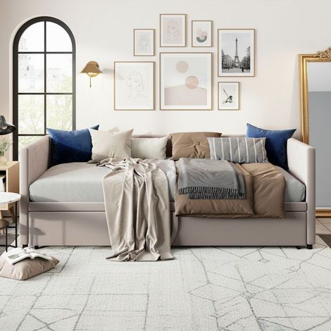 Divano letto a scomparsa 90x200 cm, letto 2 posti convertibile con rete a doghe, Tessuto in velluto resistente, Grigio