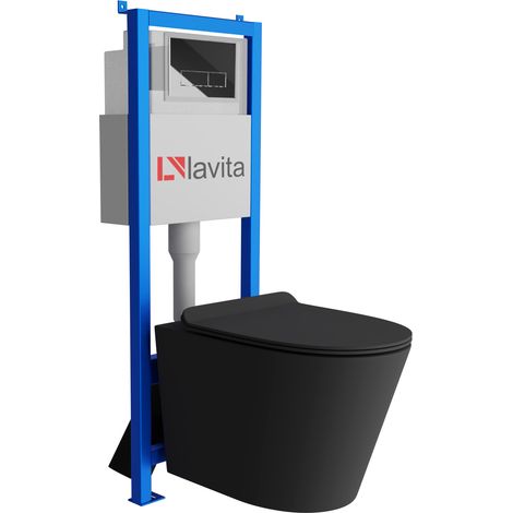 Bâti-support Lavita LAV 101 à 40 cm + WC Galve Black sans bord + plaque de commande LAV 200.3.2 chrome Kit complet WC (1/5)