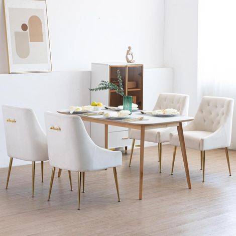 Esszimmerstühle 4er Set, Samt, modern mit Metallbeinen, beige (1/5)