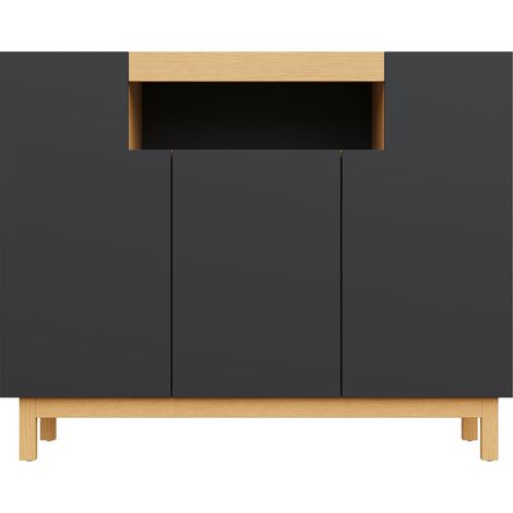 ELVMI Sideboard mit 3 Türen und 1 offenem Fach für Wohnzimmer und Esszimmer aus Spanplatte Schwarz (1/5)