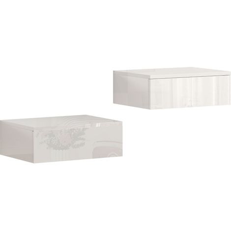 Lot de 2 tables de chevet murales, avec tiroir, meuble suspendu blanc, rangement chambre moderne (1/5)