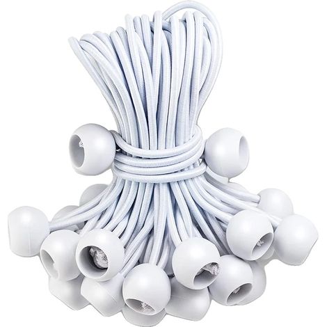 Corde elastiche a sfera, lunghezza 15 cm, struttura resistente, bianche, 30 pezzi (1/2)