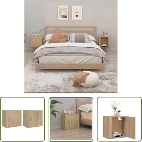 The Living Store Tables de chevet murales 2 pcs Chêne sonoma 50x30x47 cm - Table De Chevet Murale - Meuble De Chambre - Table De Nuit - Étagère Murale - Rangement Mural (1/5)