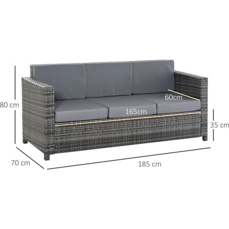 Canapé de jardin 3 places en polyrotin avec coussins, gris, métal et polyester, 185 x 70 x 80 cm, idéal pour terrasse et balcon. (1/5)