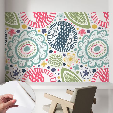 Selbstklebend Tapete modern Wohnzimmer - Wanddekoration - einfach anzubringen Blumenmuster 104x70 cm (1/5)