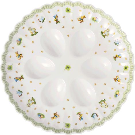 assiette à œufs, porcelaine, motifs de Pâques rétro, détails dorés, assiette pour 6 œufs, décoration de Pâques (1/5)
