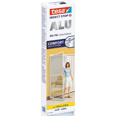 tesa Insect Stop ALU COMFORT Moustiquaire pour portes XL - Moustiquaire avec cadre aluminium & Clear View - Moustiquaire de porte - Blanc, 120 cm x 240 cm (1/5)