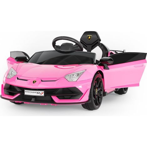 Voiture électrique enfant Lamborghini 12V, Télécommande parentale, portes hydrauliques, suspension, vitesse 5 km/h, 3-8 ans, Rose (1/5)