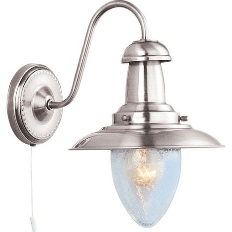 Searchlight Fisherman - Applique murale à 1 ampoule argent satiné avec abat-jour en verre semé, E27 (1/3)