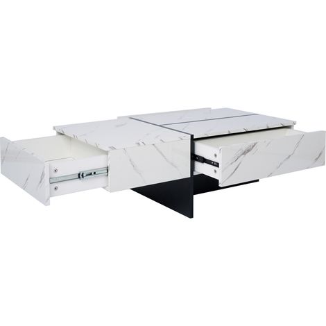 Mesa de centro blanca brillante efecto mármol con LED controlable por app, 100 x 50 x 34,5 cm (1/5)