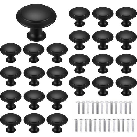 Noir 25 pièces Poignées Meuble pour,30 mm，Boutons de Tiroir,Boutons Porte Rond,Poignées rondes en acier inoxydable,Postuler à Placard Armoire Cuisine, Chambre d'enfant (1/5)