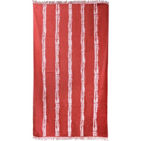 Drap de plage 100x180 cm en velours de coton ZANNONE rouge à rayures (1/5)